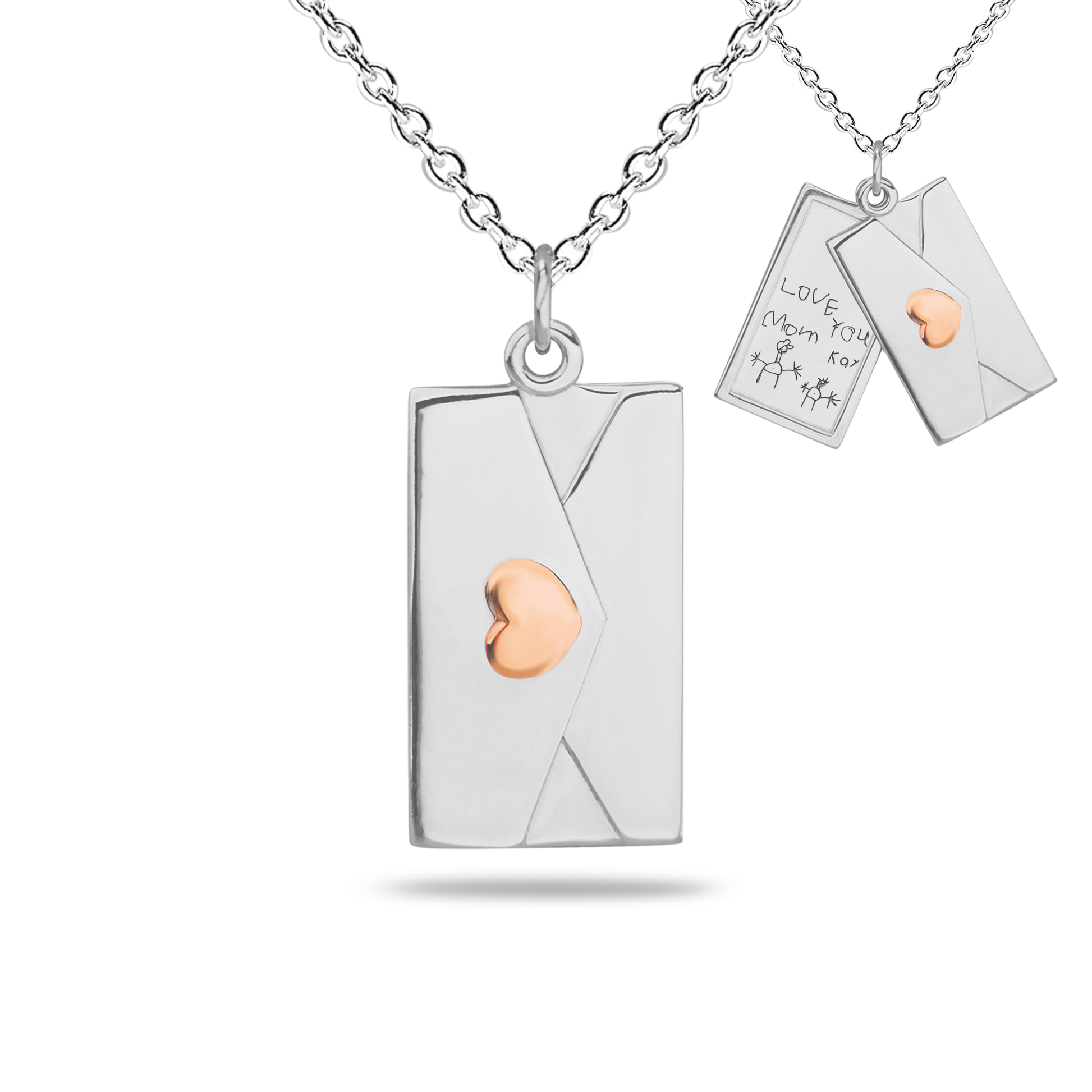 Envelop hanger inclusief collier uit de collectie gedenksieraden met gravure. roségoud