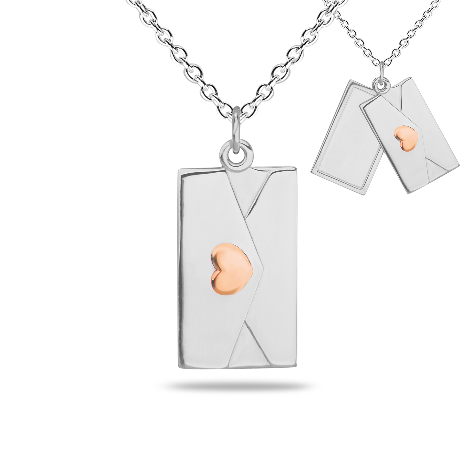 Envelop hanger inclusief collier uit de collectie gedenksieraden met gravure. roségoud
