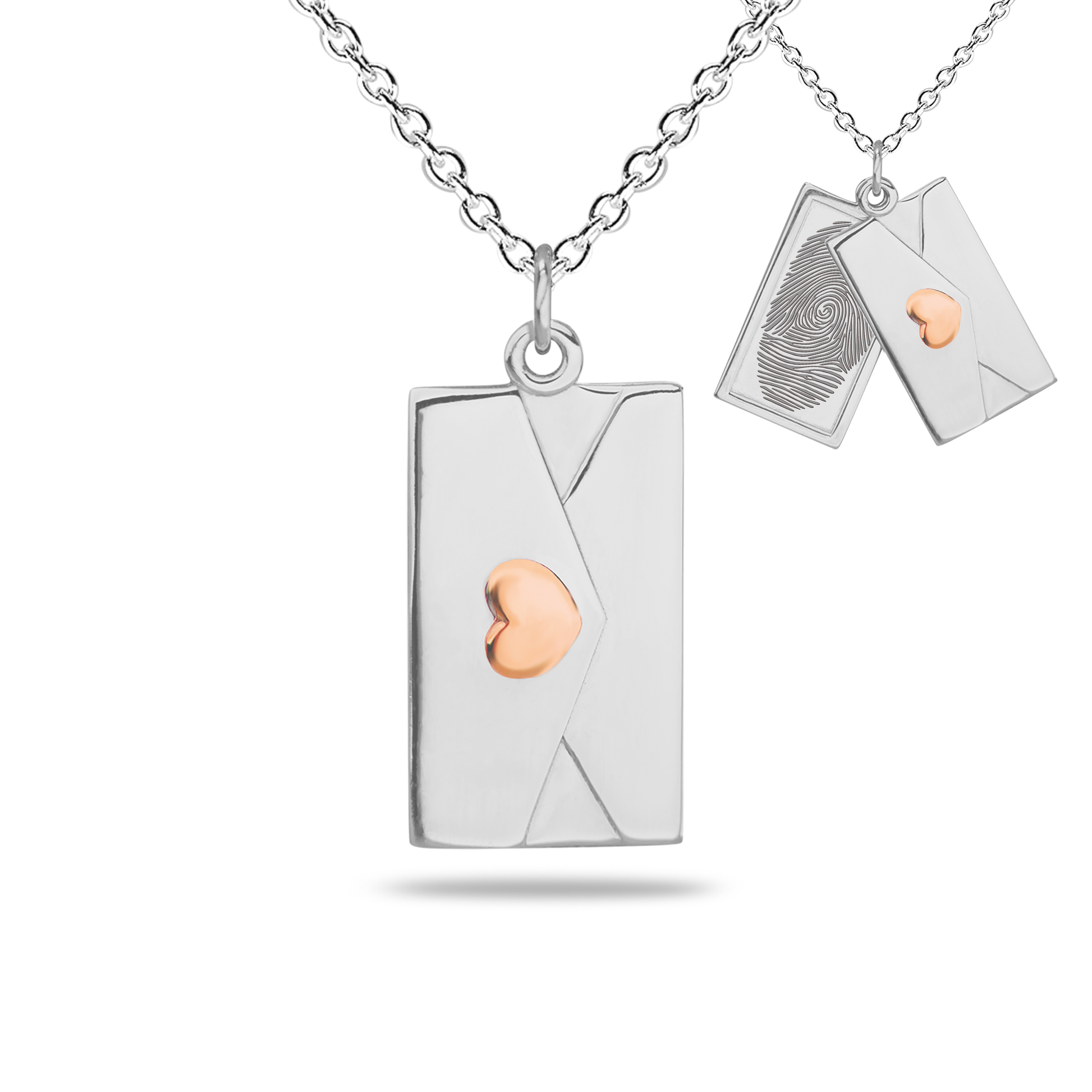 Envelop hanger inclusief collier uit de collectie gedenksieraden met gravure. roségoud