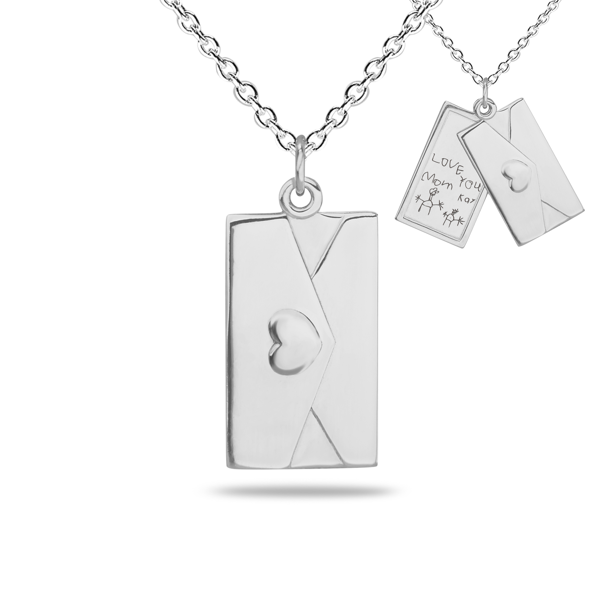 Envelop hanger inclusief collier uit de collectie gedenksieraden met gravure. zilver