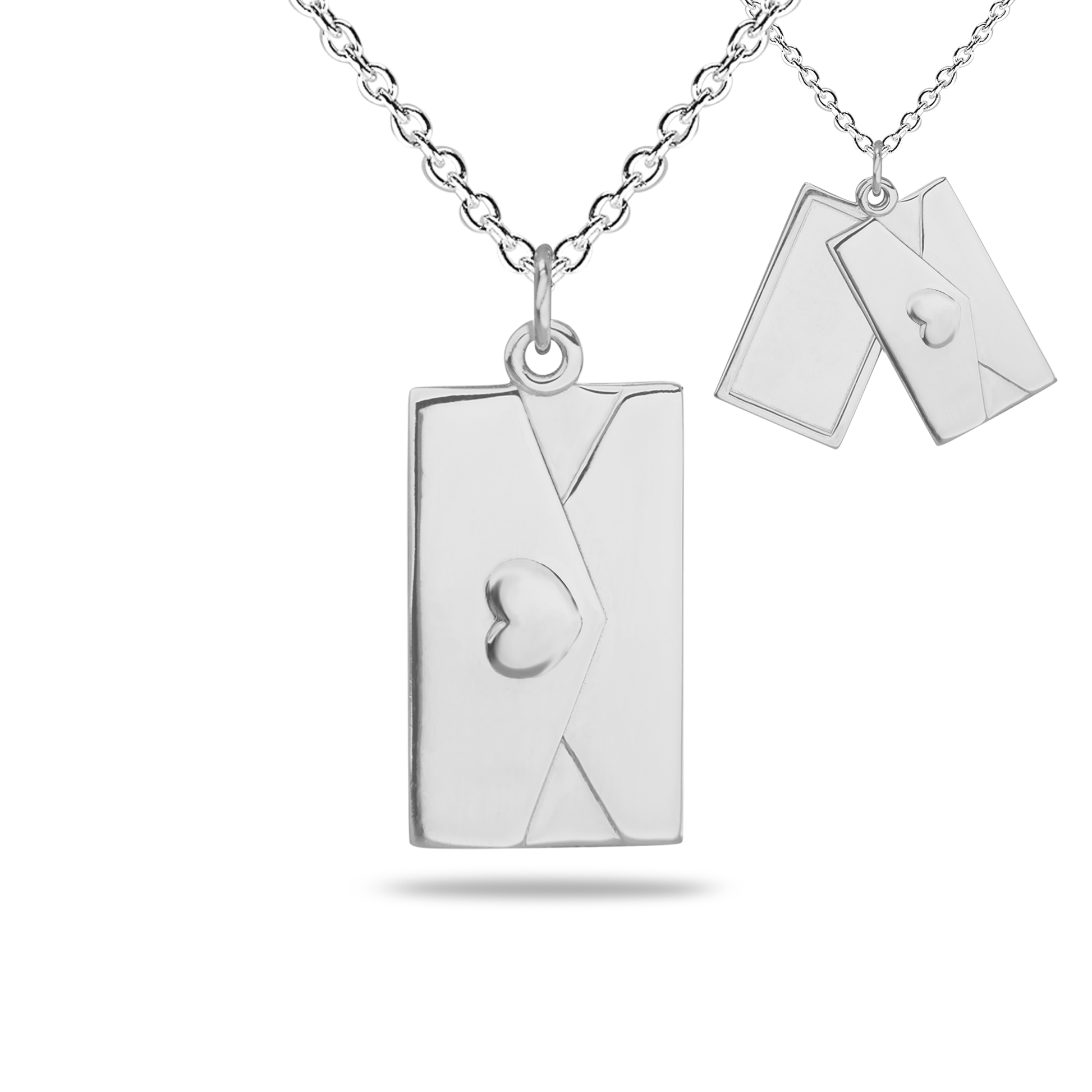 Envelop hanger inclusief collier uit de collectie gedenksieraden met gravure. zilver