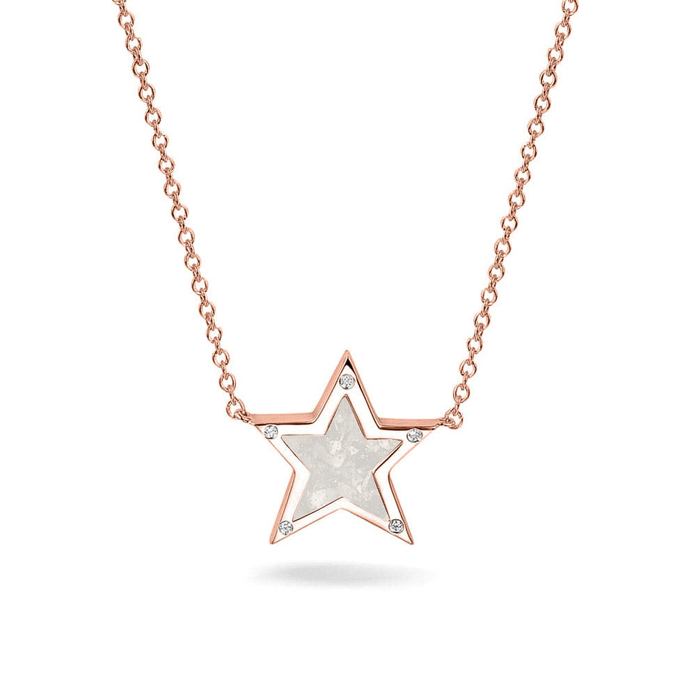 Ashanger ster, gedenksieraad, waar as en haar in verwerkt wordt. White