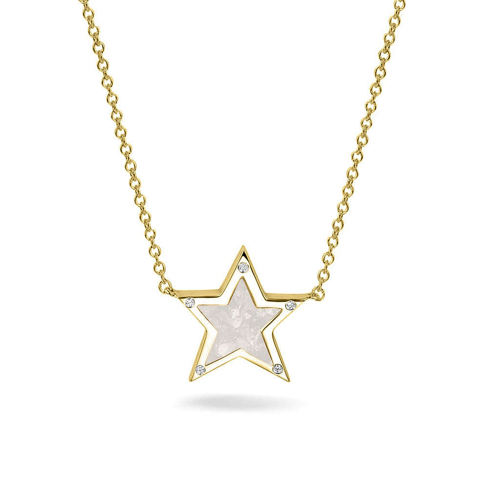 Ashanger ster, gedenksieraad, waar as en haar in verwerkt wordt. White