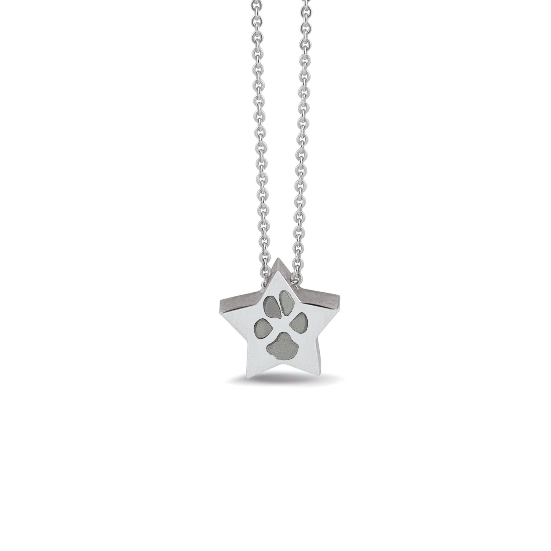 Ashanger ster, gedenksieraad, waar as en haar in verwerkt wordt. Witgoud