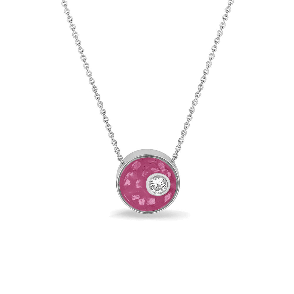 Ashanger rond, gedenksieraad, waar as en haar in verwerkt wordt. Fluo