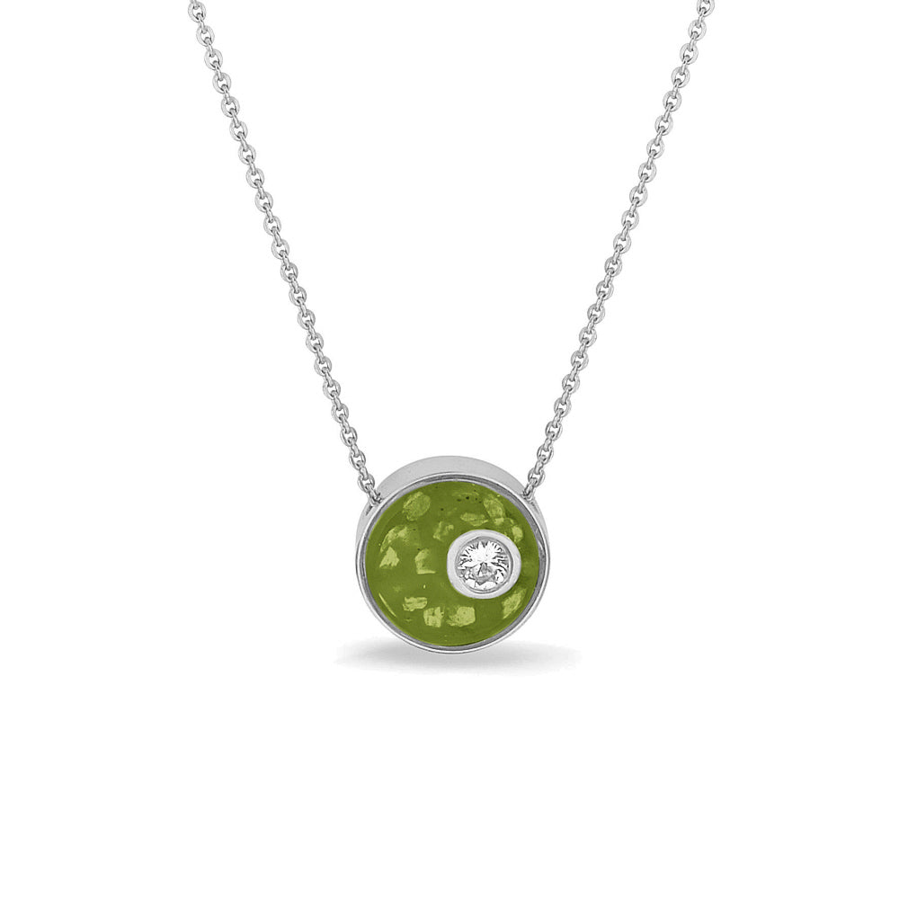 Ashanger rond, gedenksieraad, waar as en haar in verwerkt wordt. Green