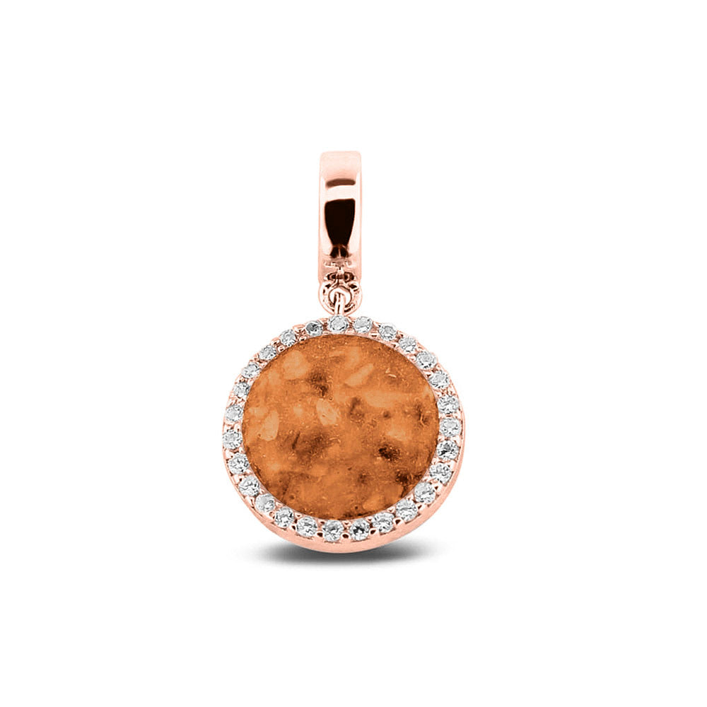 Asbedel, subtiel design rondom afgewerkt met zirkonia's  die aan de voorzijde zichtbaar gevuld wordt met as of haar met een keuze in 20 kleuren. Orange