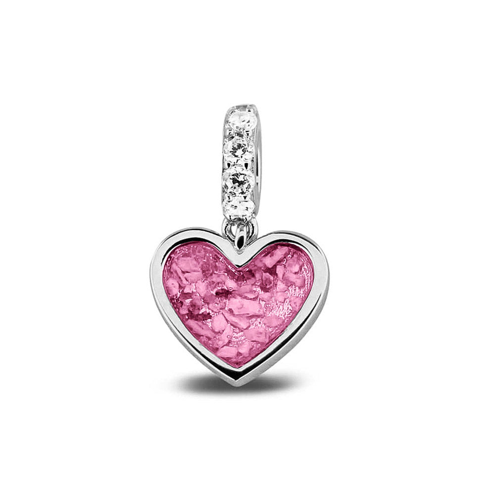 Hartvormige asbedel, het hangoog aan de buitenrand afgewerkt met zirkonia's die aan de voorzijde zichtbaar gevuld wordt met as of haar met een keuze in 20 kleuren. Fluo