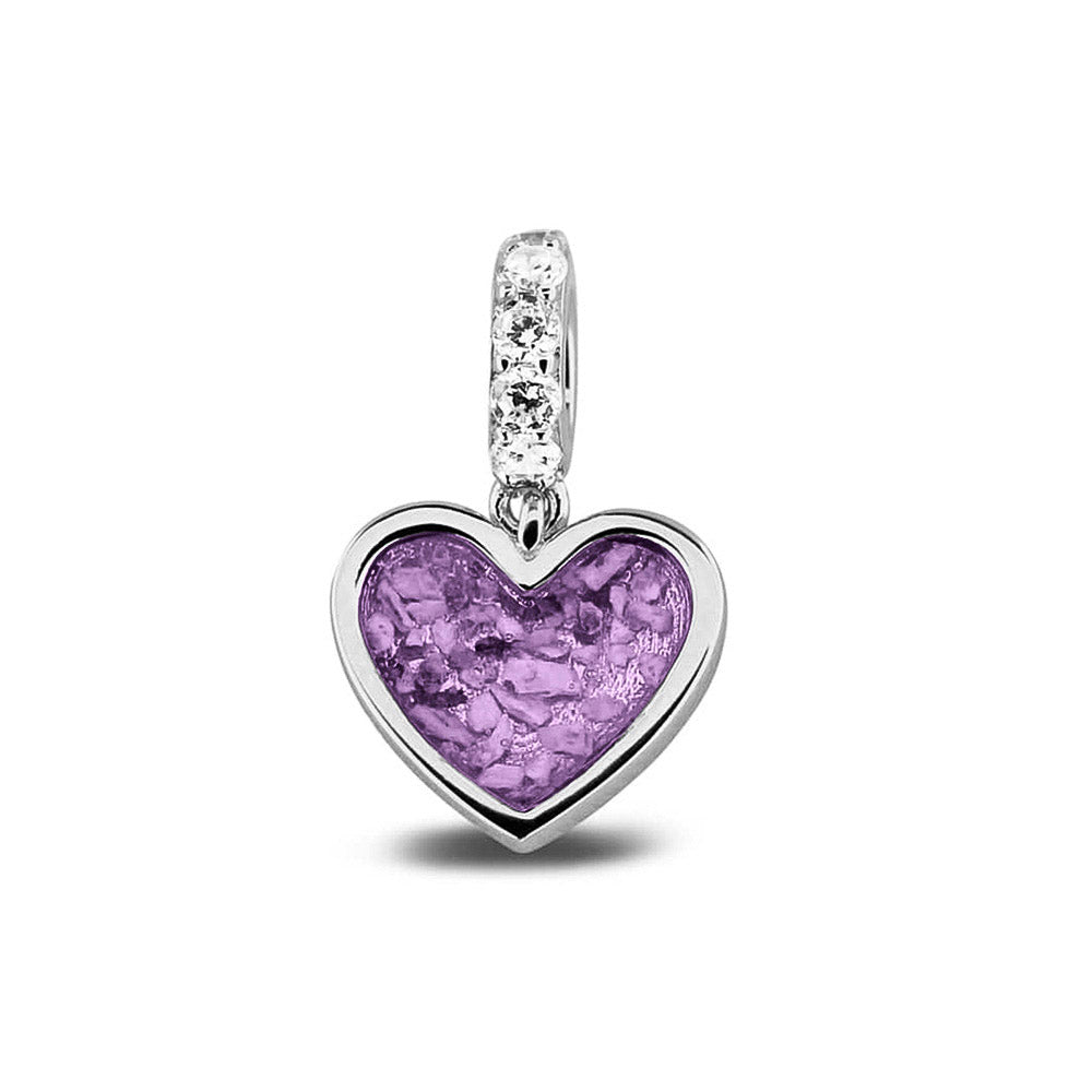 Hartvormige asbedel, het hangoog aan de buitenrand afgewerkt met zirkonia's die aan de voorzijde zichtbaar gevuld wordt met as of haar met een keuze in 20 kleuren. Purple