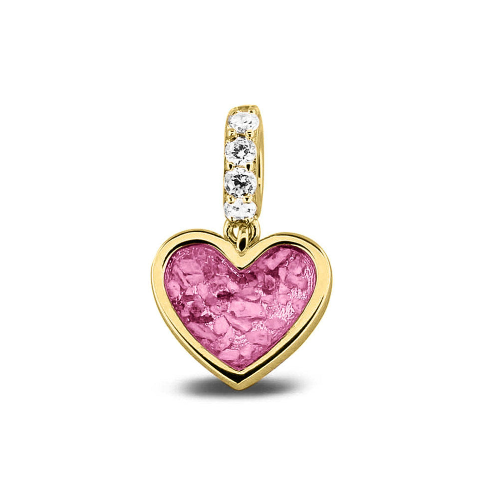 Hartvormige asbedel, het hangoog aan de buitenrand afgewerkt met zirkonia's die aan de voorzijde zichtbaar gevuld wordt met as of haar met een keuze in 20 kleuren. Fluo