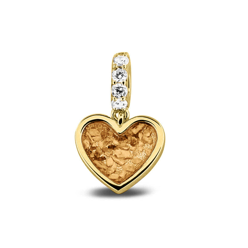 Hartvormige asbedel, het hangoog aan de buitenrand afgewerkt met zirkonia's die aan de voorzijde zichtbaar gevuld wordt met as of haar met een keuze in 20 kleuren. Gold