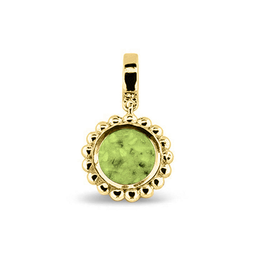 Asbedel die aan de voorzijde zichtbaar gevuld wordt met as of haar. Het vullen en sealen met een keuze in 20 kleuren, wordt in onze ambachtelijke edelsmederij gedaan. Green