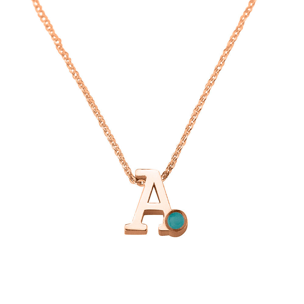 14 KT roségouden initiaal/letter ashanger inclusief collier/ketting. Aqua