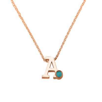 14 KT roségouden initiaal/letter ashanger inclusief collier/ketting. Aqua