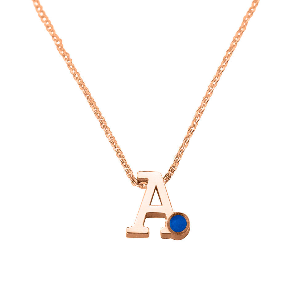 14 KT roségouden initiaal/letter ashanger inclusief collier/ketting. Blue