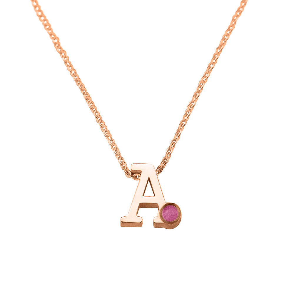 14 KT roségouden initiaal/letter ashanger inclusief collier/ketting. Fluo