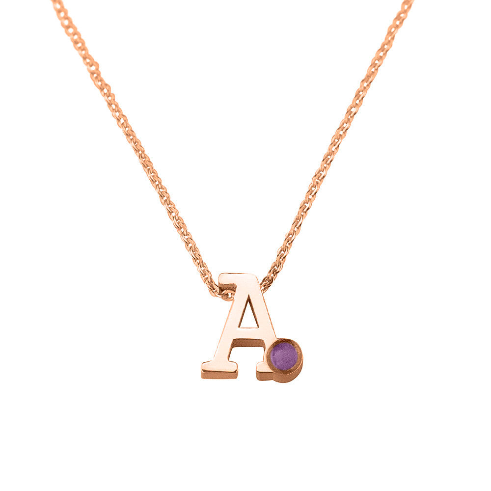 14 KT roségouden initiaal/letter ashanger inclusief collier/ketting. Purple