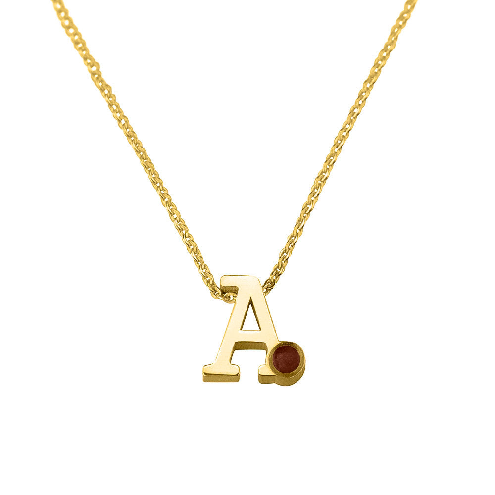 14 KT geelgouden initiaal/letter ashanger  inclusief collier/ketting. Brown