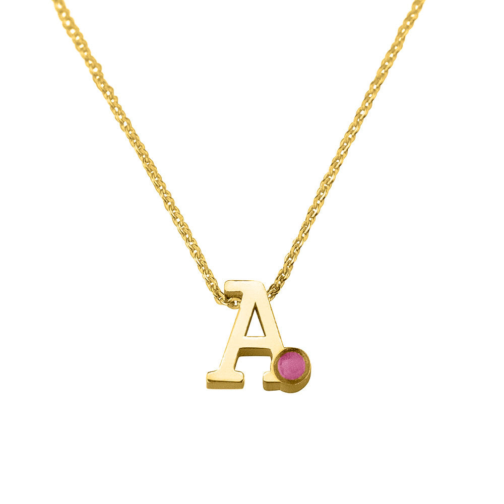 14 KT geelgouden initiaal/letter ashanger  inclusief collier/ketting. Fluo