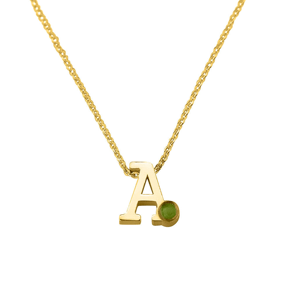 14 KT geelgouden initiaal/letter ashanger  inclusief collier/ketting. Green