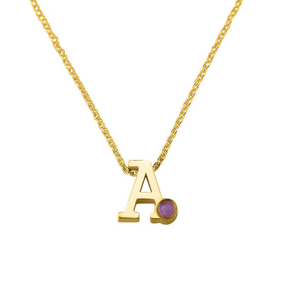 14 KT geelgouden initiaal/letter ashanger  inclusief collier/ketting. Purple