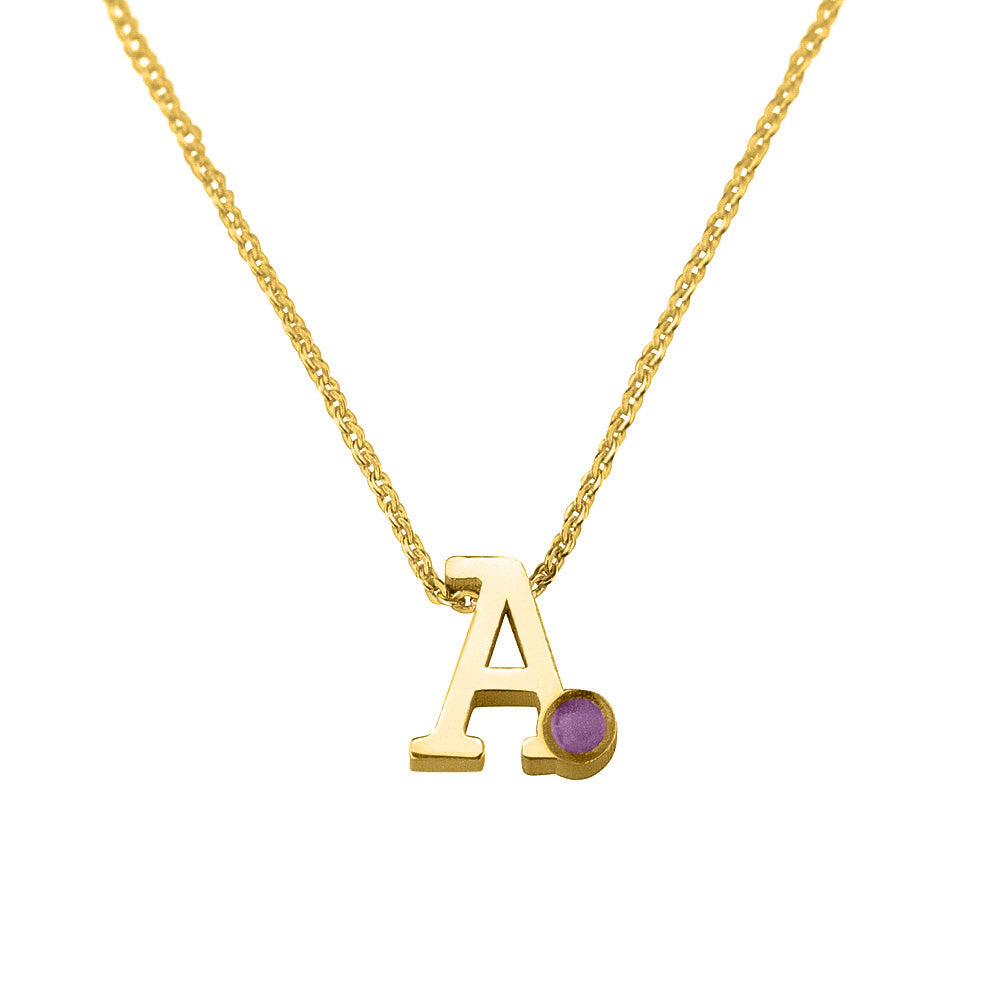 14 KT geelgouden initiaal/letter ashanger  inclusief collier/ketting. Purple