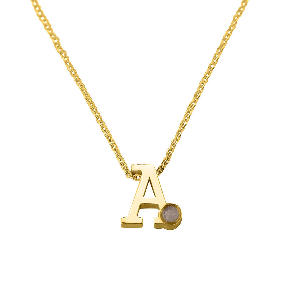 14 KT geelgouden initiaal/letter ashanger  inclusief collier/ketting. Silver