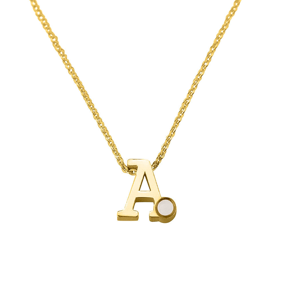 14 KT geelgouden initiaal/letter ashanger  inclusief collier/ketting. White