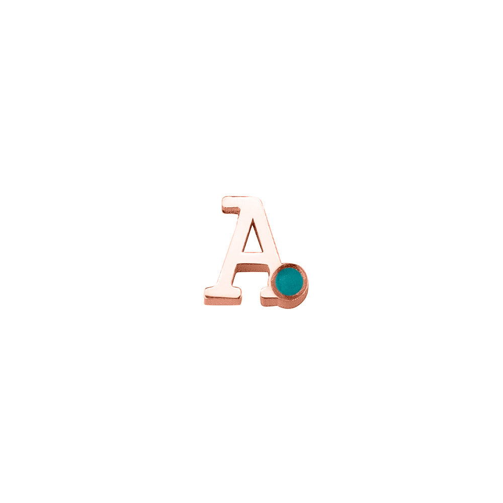 14 KT roségouden initiaal/letter ashanger, gedenksieraad. Aqua