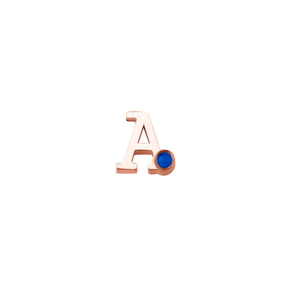 14 KT roségouden initiaal/letter ashanger, gedenksieraad. Blue