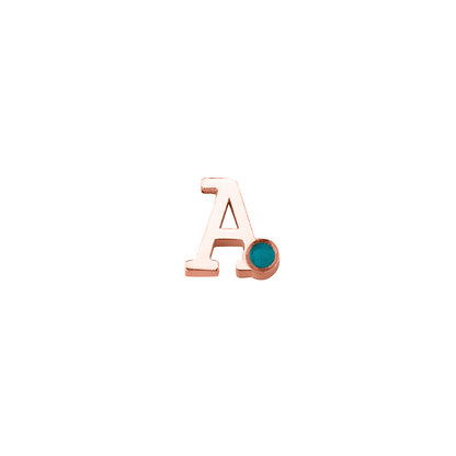 14 KT roségouden initiaal/letter ashanger, gedenksieraad. Turquoise
