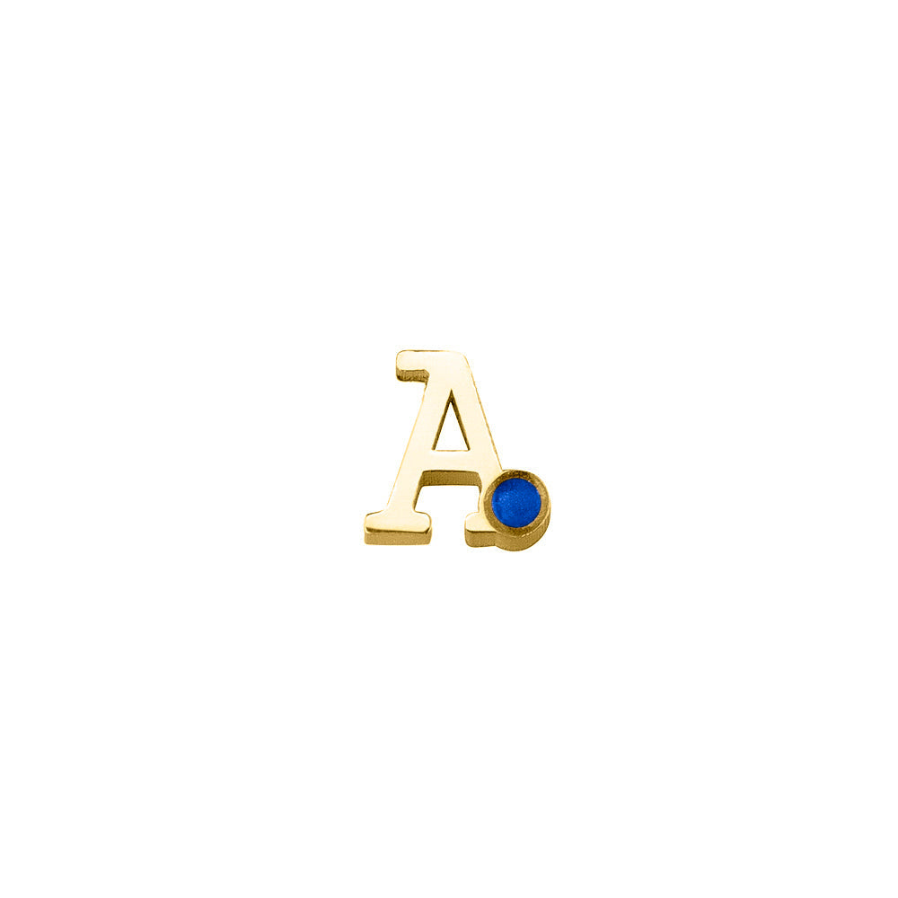 14 KT geelgouden initiaal/letter ashanger, gedenksieraad. Blue