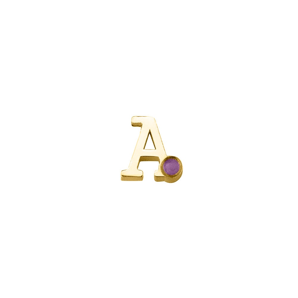 14 KT geelgouden initiaal/letter ashanger, gedenksieraad. Purple
