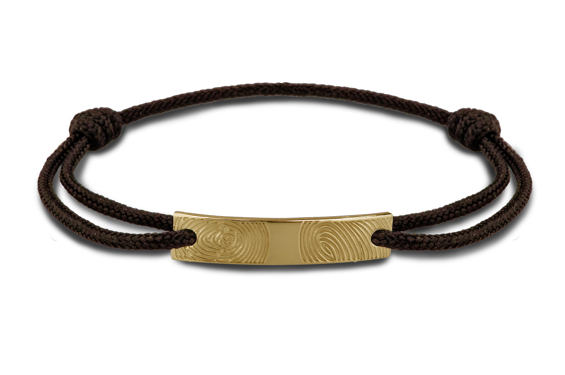 Para koord armband, met graveerplaatje aan de voorzijde. Geelgoud