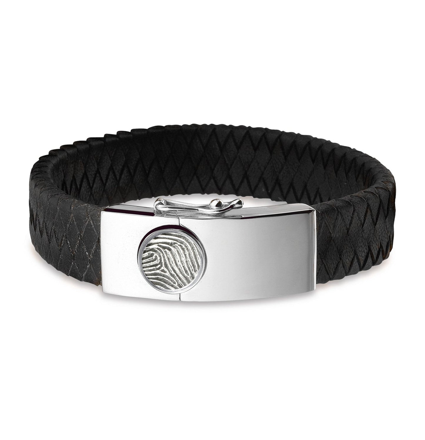 Lederen armband voorzien van vingerafdruk, sluiting in zilver