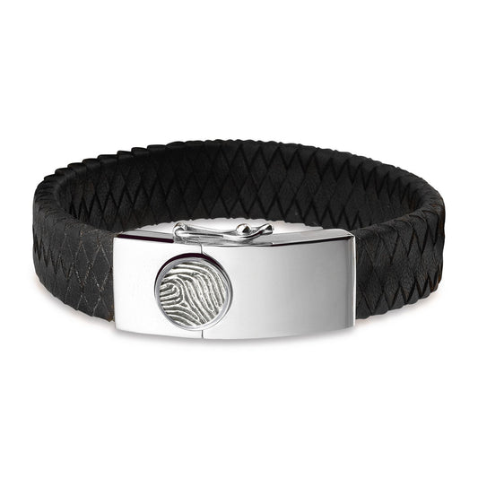 Lederen armband voorzien van vingerafdruk, sluiting in zilver