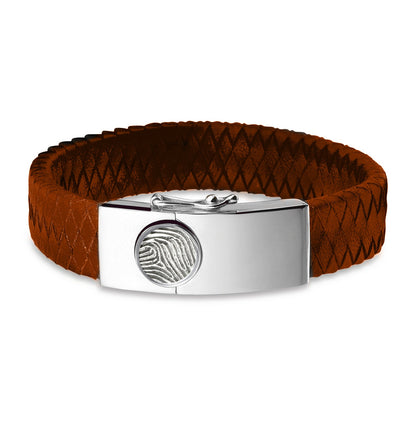 Lederen armband voorzien van vingerafdruk, sluiting in zilver