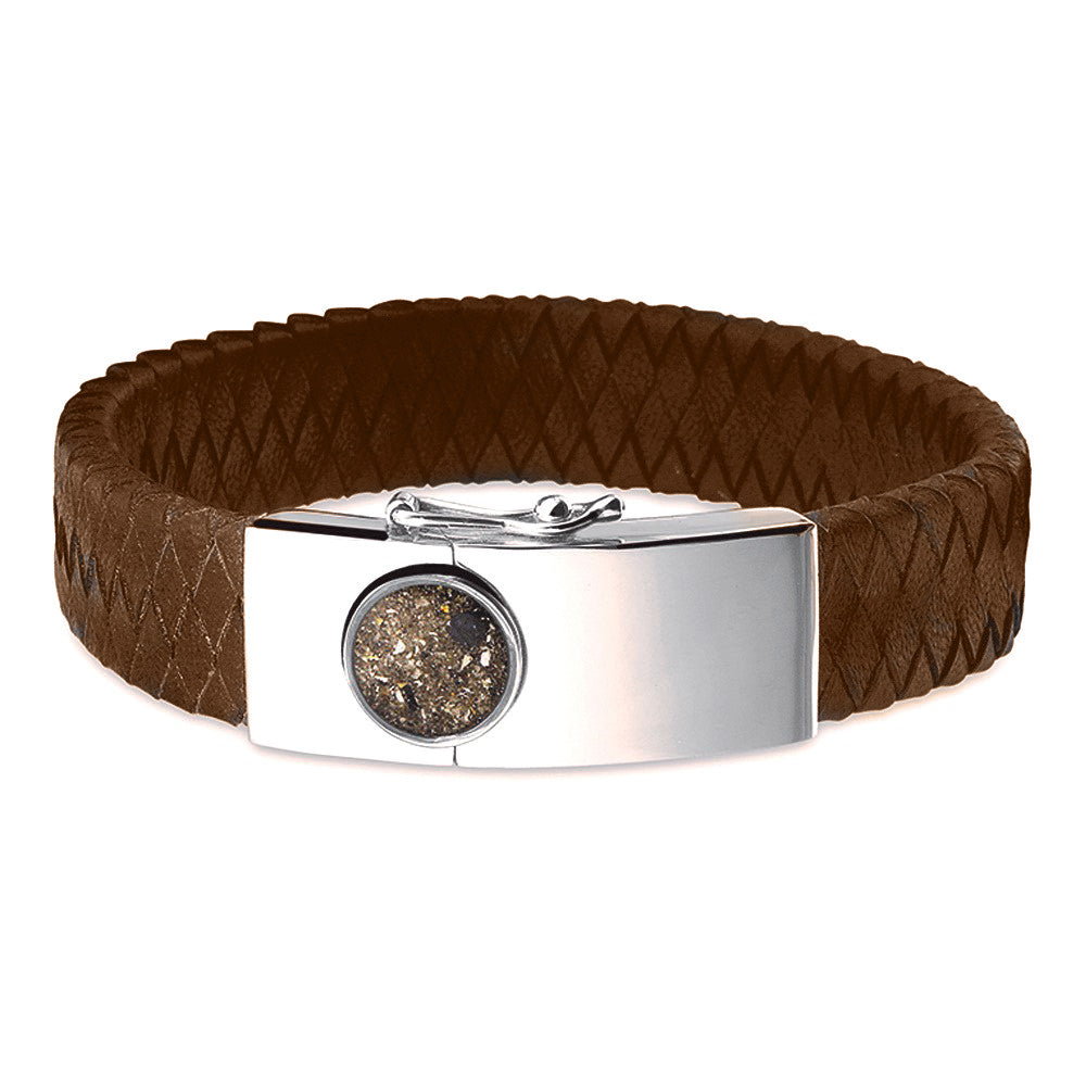 Lederen armband voorzien van as of haar in sluiting in zilver