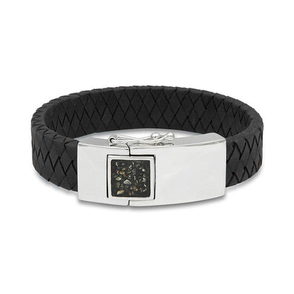Lederen armband voorzien van as of haar in sluiting in zilver of goud
