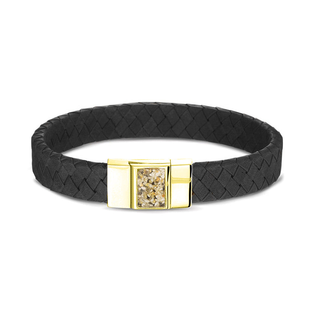 Lederen armband voorzien van as of haar in sluiting in zilver of goud