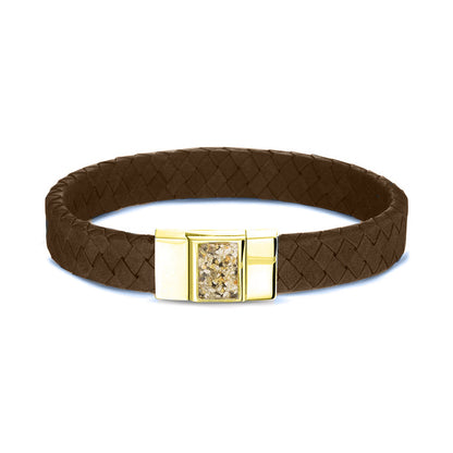 Lederen armband voorzien van as of haar in sluiting in zilver of goud