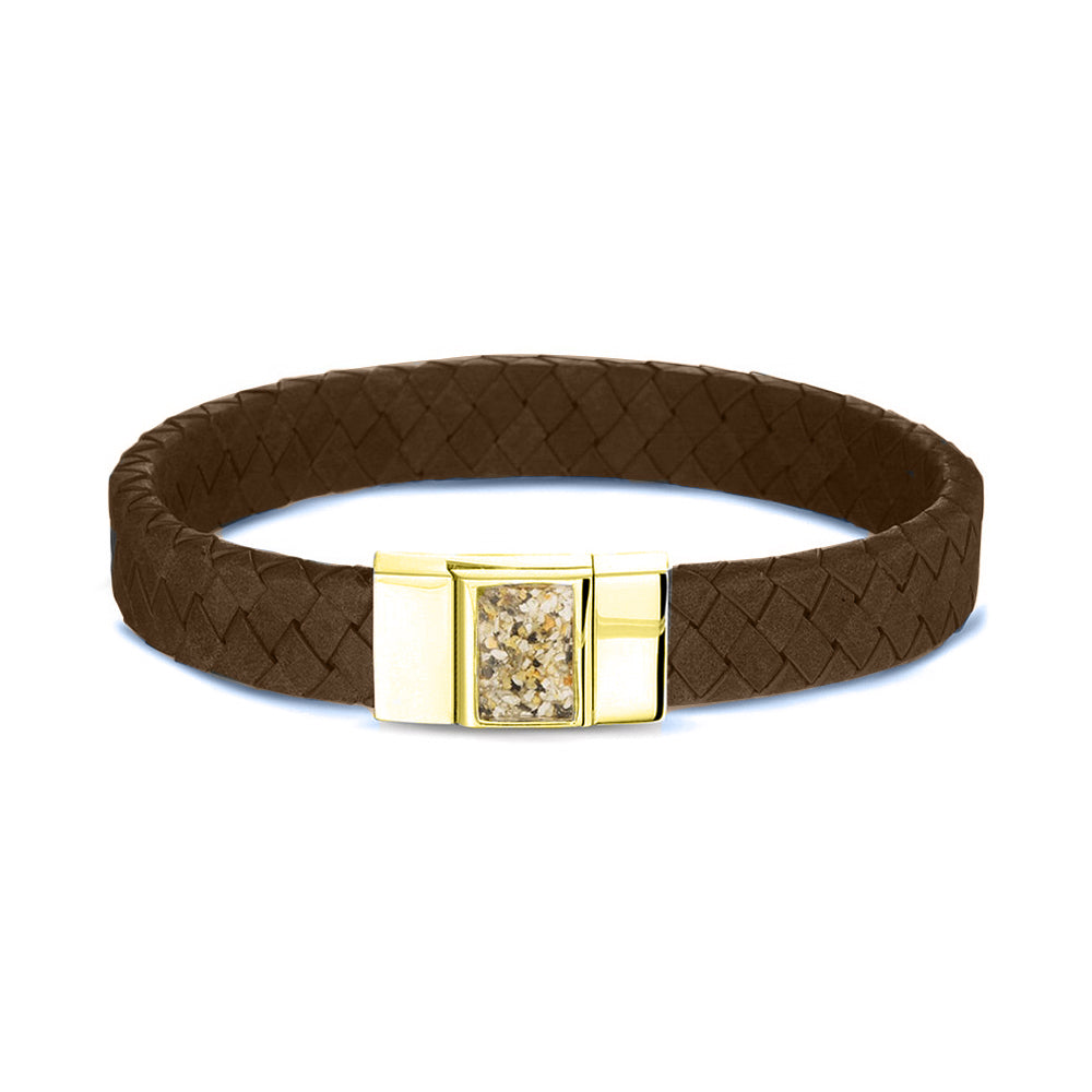 Lederen armband voorzien van as of haar in sluiting in zilver of goud