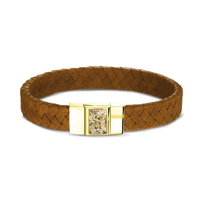 Lederen armband voorzien van as of haar in sluiting in zilver of goud