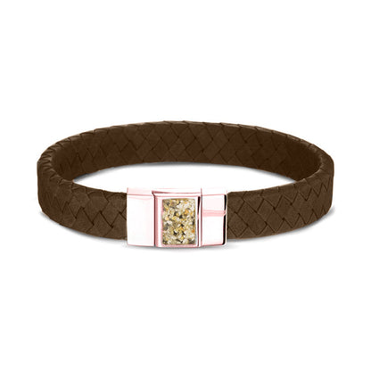 Lederen armband voorzien van as of haar in sluiting in zilver of goud