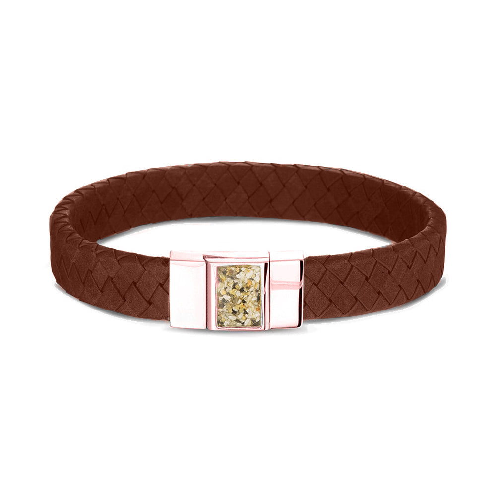 Lederen armband voorzien van as of haar in sluiting in zilver of goud