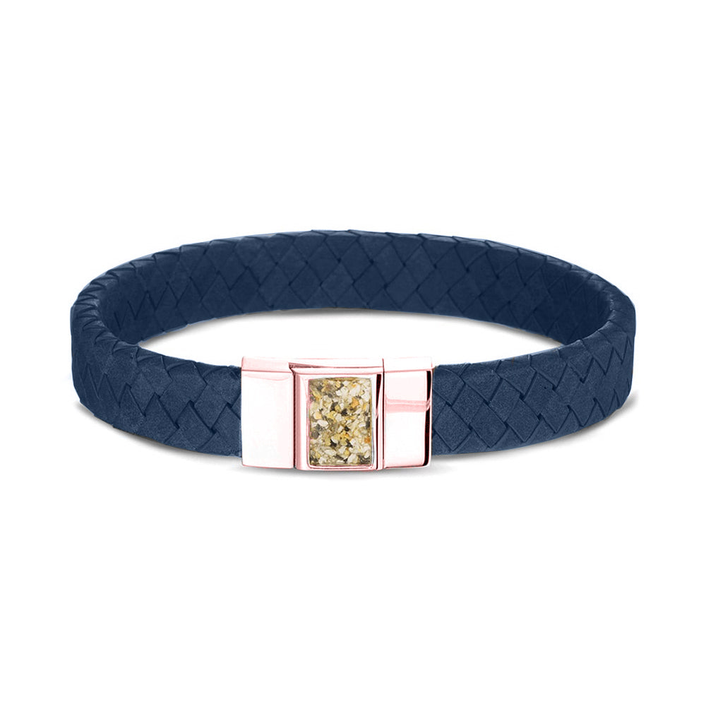 Lederen armband voorzien van as of haar in sluiting in zilver of goud