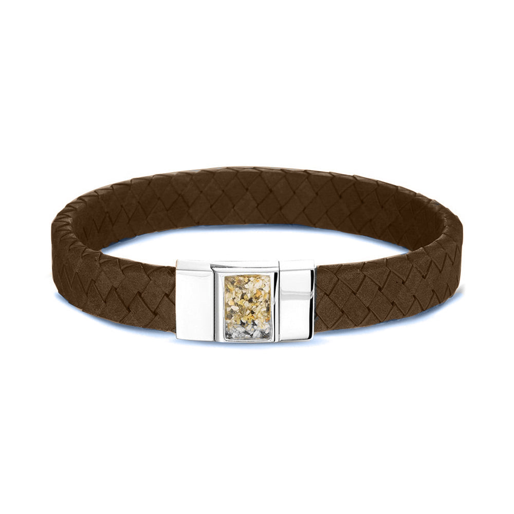 Lederen armband voorzien van as of haar in sluiting in zilver of goud