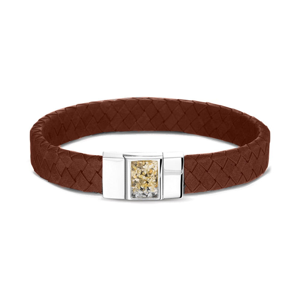 Lederen armband voorzien van as of haar in sluiting in zilver of goud
