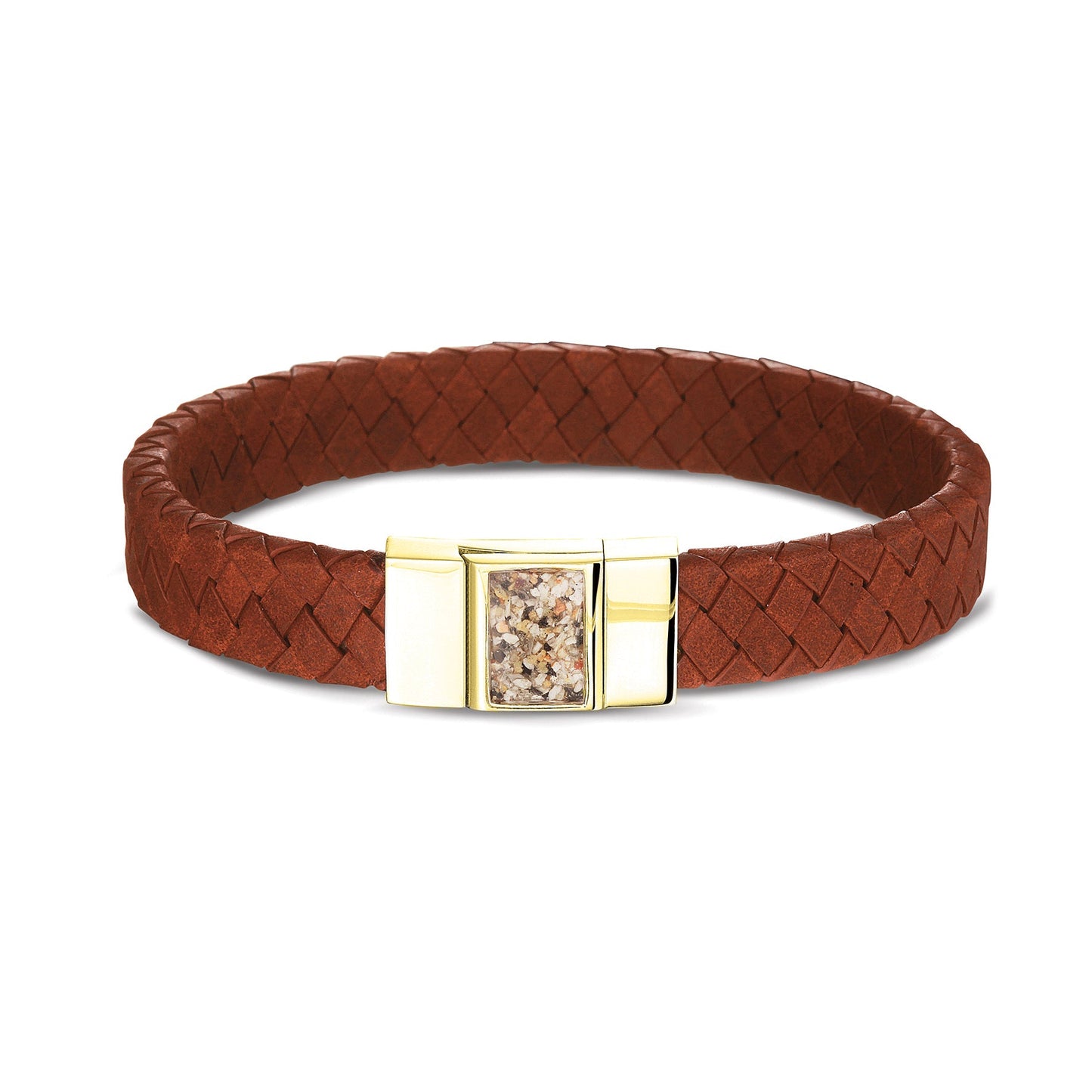 Lederen armband voorzien van as of haar in sluiting in zilver of goud