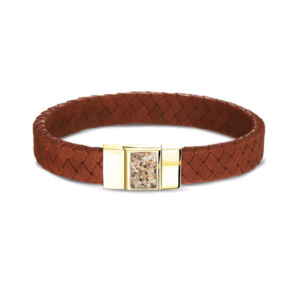 Lederen armband voorzien van as of haar in sluiting in zilver of goud